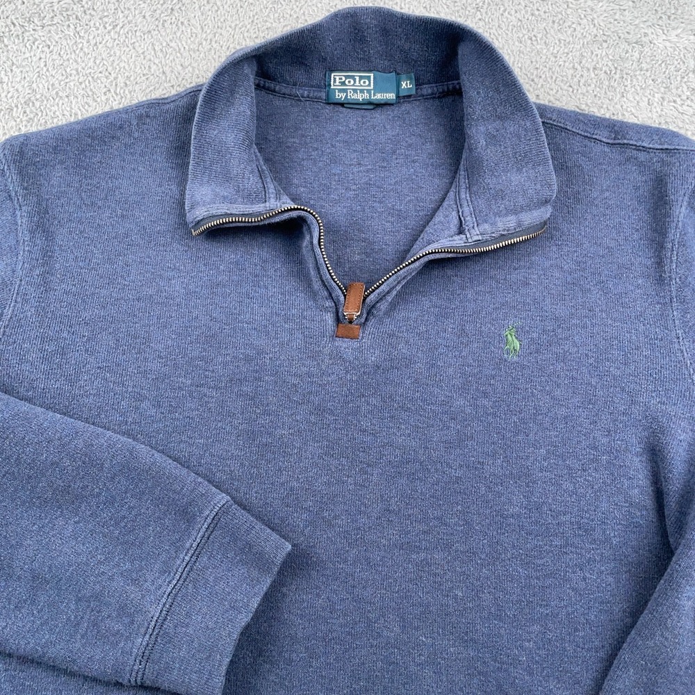 Polo Ralph Lauren Sweater Mens XL Blue 1/4 Zip Pullover Pony Embroidered Cotton